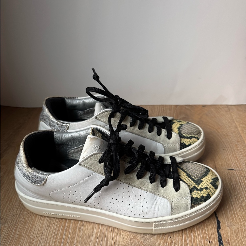 P448 Thea Platform Animal Print Lace Up Italian Leather Sneakers 38/8 pricefirm